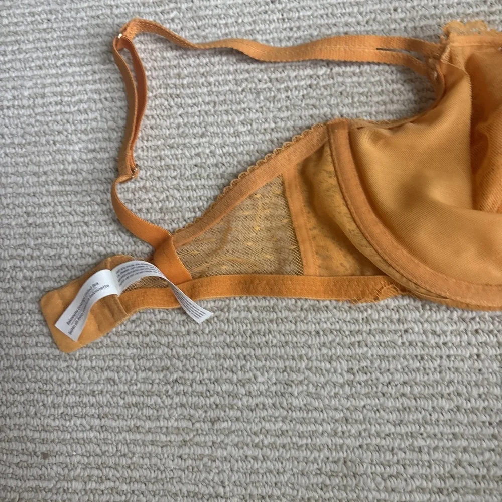 Auden Unlined Balconette Bra 34D Yellow Lace Underwire Unlined